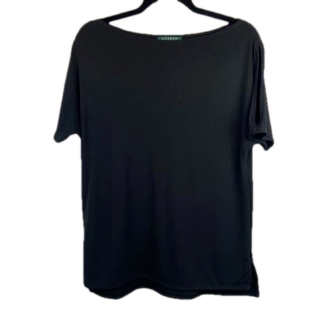 NEW! Ralph Lauren Black Boatneck Cold Shoulder Short Sleeve Blouse Top Medium